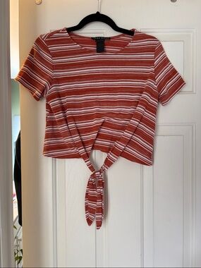 Rust Stripe Tie-Front Crop Top
